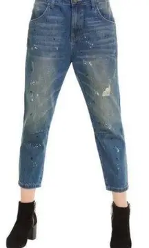 Wildfox Baggy Crop Jean Da Vinci Size 25 Distressed NWT Paint 100% Cotton