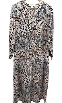 Oscar de la‎ Renta Pink Label Caftan M Animal Print 90s Lounge Dress Vintage