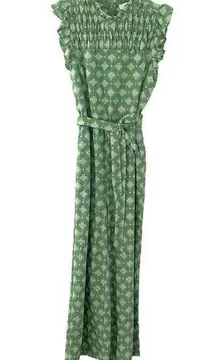 Greylin Womens Embroidered Eyelet Smocked Ruffle Tie Waist Jumpsuit Size Medium‎
