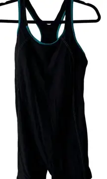 Charmo Athletic Romper Swimsuit Teal Trim Activewear Jumpsuit Medium UPF 50+‎