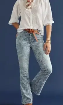 Anthropologie Pilcro Blue Flare bootcut  Leg Jeans with paisley‎ Pattern size 25