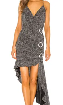 For Love & Lemons Margaux Black & Silver Glitter Maxi Dress S