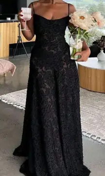 House of CB ‘Seren’ Black Floral Lace Back Maxi Dress NWOT size L A-C