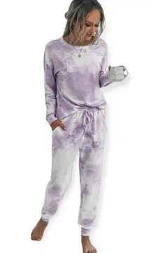 Shein SZ S purple and white tie dye sweatsuit set