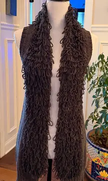 Luii NWOT Unique Textured Loop Fringe Dark Gray Open Knit Scarf Vest