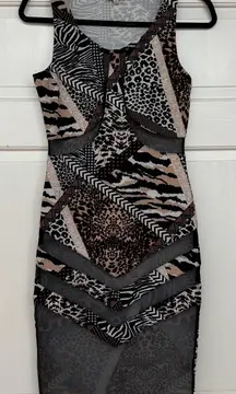 Charlotte Russe Vintage Y2K Patchwork Animal Print Mesh Cutout Mini Dress Size M