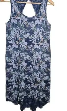 Fresh Produce Vintage Blue Tropical Floral Sleevess Midi Dress Size Small