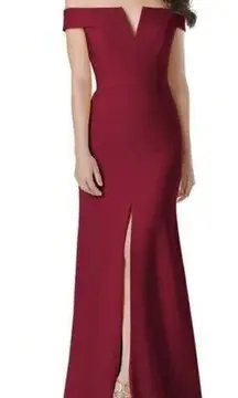 DESSY COLLECTION Notched Off the Shoulder Crepe Gown in Burgundy Size US 6R