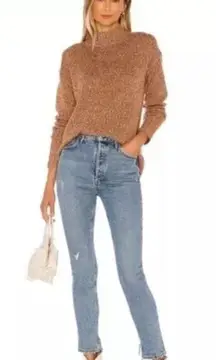 Tasha Mockneck Sweater With Cutout Open Back In Dijon Brown Size S