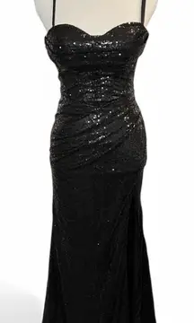 Black Sequin Evening Gown sleeveless prom formal whimsi goth chic