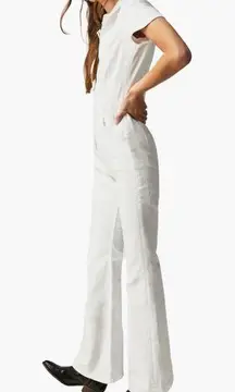 Free People  Jayde Denim Flared Jumpsuit WHITE SIZE Small NWOT $158.00