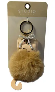 Studio Faux Fur Cat Bag Charm Keychain w/ Pearl Bow – New on Card Orange Kitty