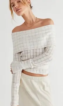 NEW FREE PEOPLE Snow Bunny Girlfriend Off the Shoulders Ribbed Top Size L