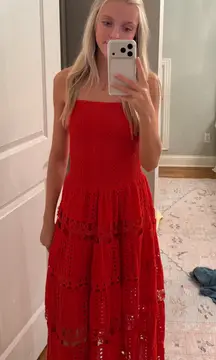 Red Eyelet Maxi Dress