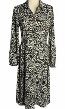 Spirit of Grace Cheetah Print Shirt Dress M White Black Buttons Long Sleeve NEW