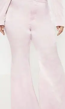 Pretty Little Thing Pastel Light Pink Satin Tailored Extreme Flared Pants Large