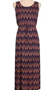 Papermoon Maxi Dress Chevron Dot Design Blue Neon Orange size Medium