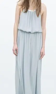 ZARA Light Blue Appliqué Neck Maxi Dress