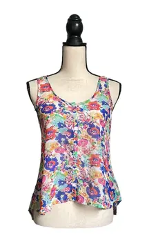 Colorful Floral Semi Sheer Sleeveless Button Down Shirt size Small Blouse S