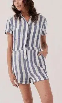 Pact The Harbour Short Sleeve Romper in Mariner Stripe Blue & White Size S NEW