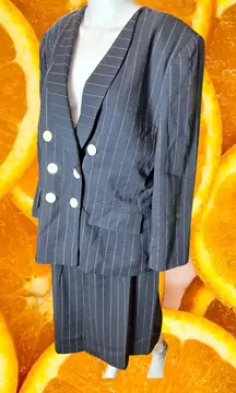 Jacqueline Ferrar Striped Double Breasted Blazer & Skirt Suit Set Size 12P‎