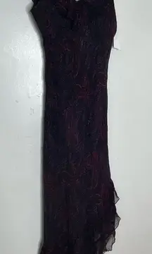 Vintage Y2K Fairy Midi‎ Silk Dress Slip Boho Purple Paisley Rosebud Straps 10