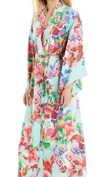 Natori Star Blossom Belted Robe Private Luxuries Size large Blue Pink