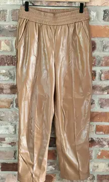 Maison D’Amelie Tan Faux Leather Pull On Pants, 4