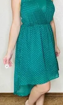 ZARA  Swiss Dot Blouson High Low Flowy Sleeveless Midi Dress Green Retro Boho M