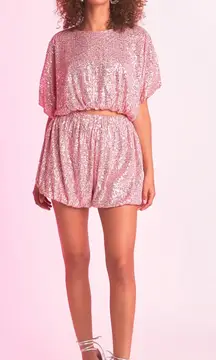 Endless Rose NWT Pink Sequins Puff Sleeve Cropped Top