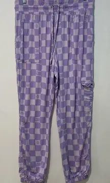 Juicy Couture Women’s XL Purple Checkered Jogger Pants Cargo Pockets Elastic Wai