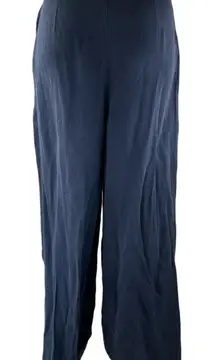 ZARA Women's Navy Blue Pleated High Waisted Straight Wide Leg Trousers Pants S