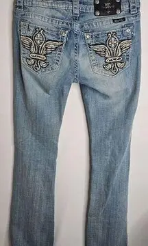 Miss Me  Jeans Embellished Studded Winged Cross Boot Y2K Western Denim Size 27