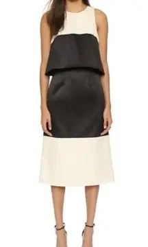 Alexis Caprice satin Two Tone Dress with Overlay detail off white and black sz S