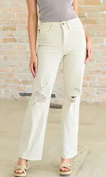 NWT‎ Judy Blue High Rise Distressed 90'S Ivory Straight Jeans Sz 32