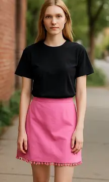 Talbots‎ Women's Pink Cotton Blend Pom Pom Trim Mini Skirt Size 18