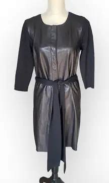 Susana Monaco Women's Black Leather and Wool Knee Length Dress Size 8 Bikercore