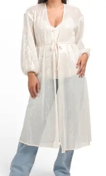 Hutch Jackson Sequin-Embellished Mesh Cover-Up Duster Kimono Cream Plus Size 3X