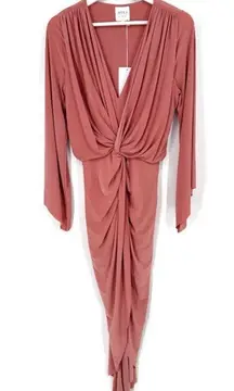 NWT Misa Los Angeles Teget Twisted Maxi‎ Dress Pink Long Sleeve Plunge Small
