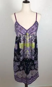 NWOT ECI V-neck purple print mini slip dress 8