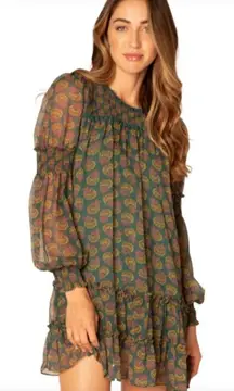 Allison New York Floral Mini Dress Sheer Small Long Sleeves Boho Holiday‎ NWT