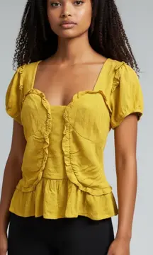 Line and Dot Crepe Elena Front Ruffle Back Smocked Detail Coquette Top Medium