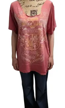 Lost Angels T-shirt Womens Large Faded‎ Red Rust Distressed Graphic Skull Wings