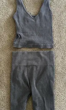 Aura Grey Ribbed Short and Crop Top Set