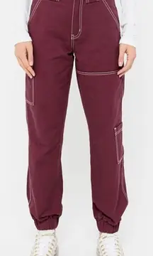 BDG Cargo Joggers Wine Red White Stitching Size‎ 28 Y2K Streetwear EUC