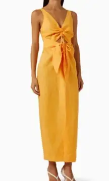 Nanushka Kubra Dress L Orange Linen Cutout Tie Front Midi