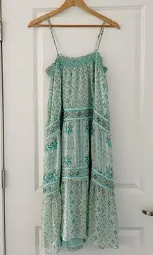 Calypso St. Barth Carstens Tiered Silk Midi Dress Prism Metallic