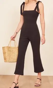 Reformation Wesley  ribbed black tie shoulder jumpsuit L