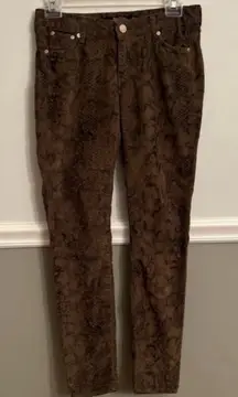 Women’s Zara Brown Black Animal Snake Print Corduroy Pants Jeans Size 2