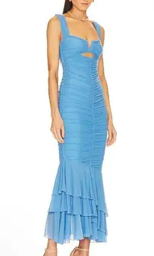 X Revolve Hilary Ruched Gown In Pale Blue